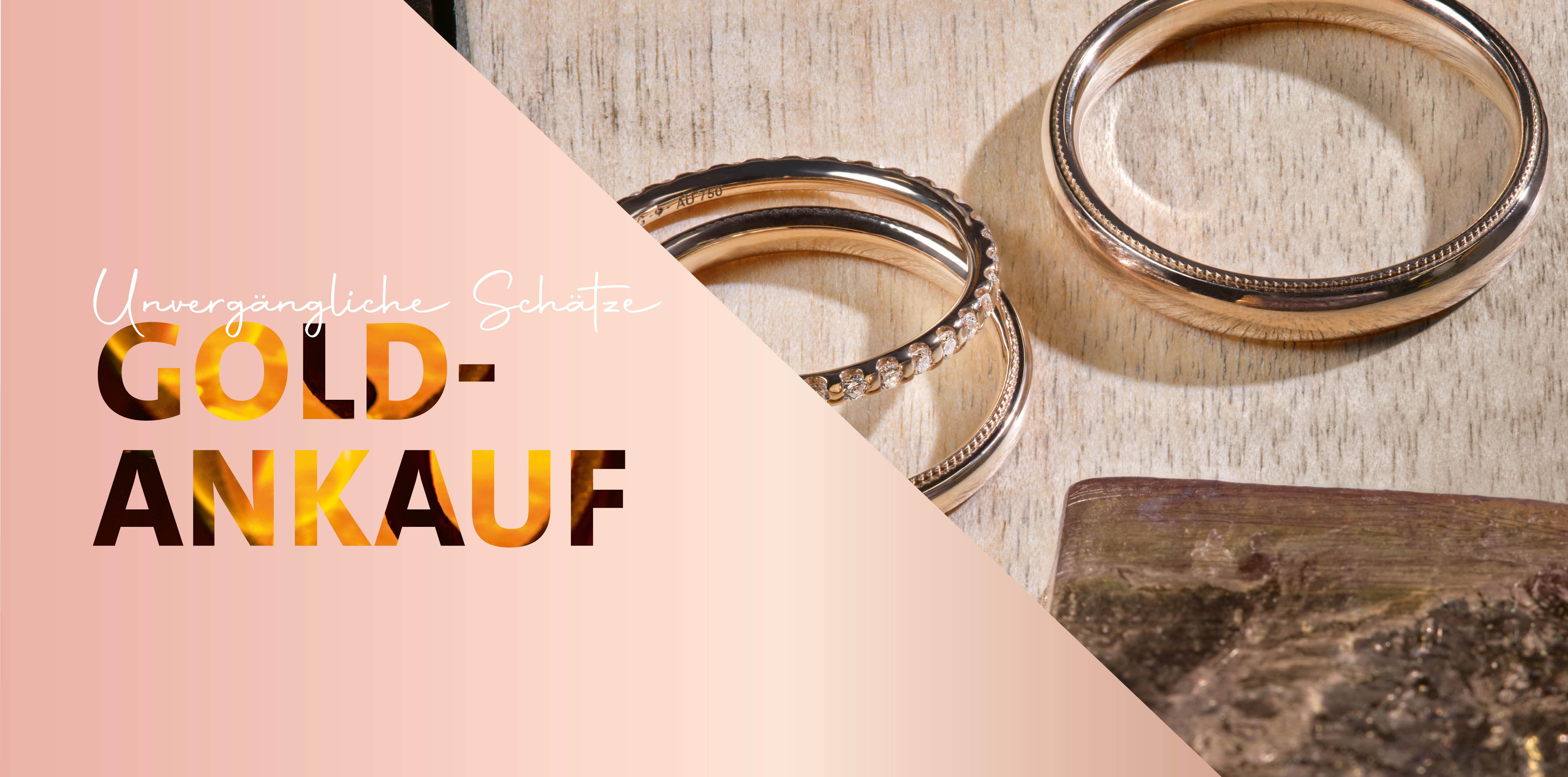 Banner mit dem Wort Goldankauf und 3 Ringen